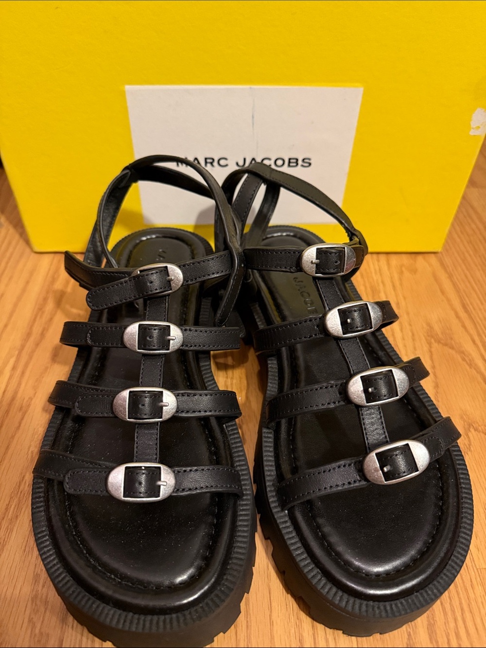 Marc Jacobs Black Leather Multi-Strap Buckle Sandals